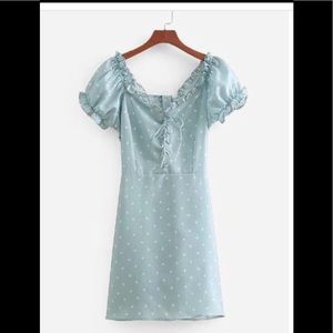 -Polka dot Ruffle Sleeve Dress